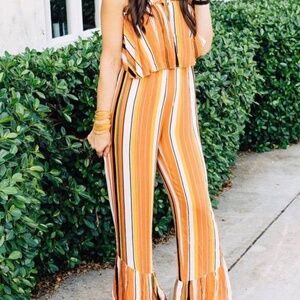 Retro Orange Striped Jumpsuit​​​​
